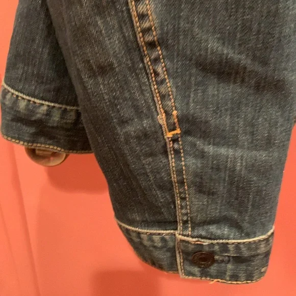 GAP Dark Blue Jean Jacket with Multicolor Inner Lining - Picture 9 of 11